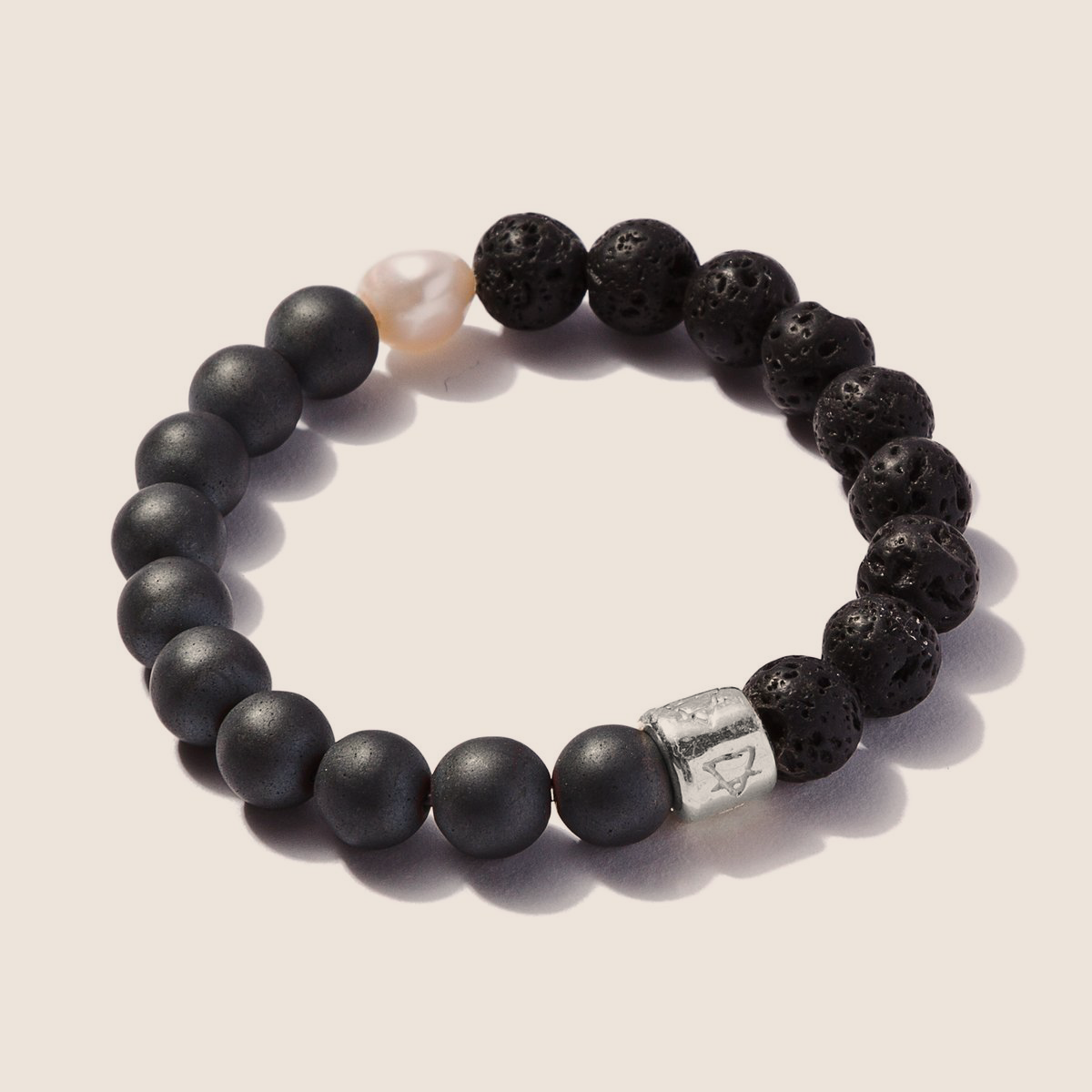Matte Pyrite with Lava Stone and Pearl